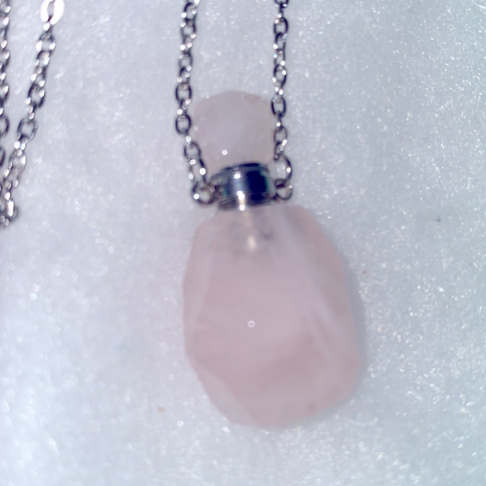 COPY - Natural Rose Quartz Perfume Bottle Sterling Silver Necklace 16” - Picture 7 of 8